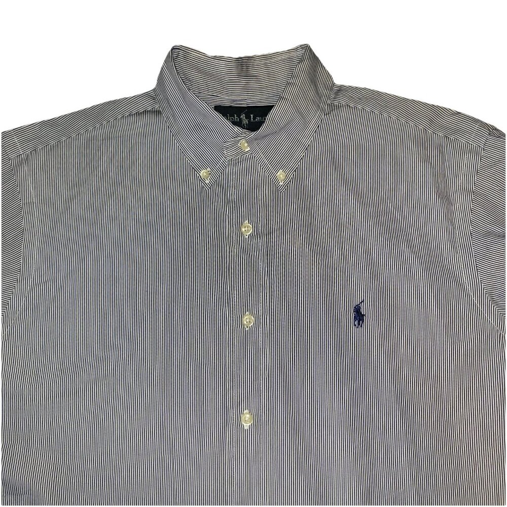 Ralph Lauren Dress Shirt Mens 15.5 Classic Fit White Blue Pin Stripe LS Button